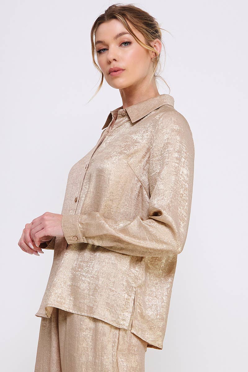 Brushed Satin Button Front Shirt