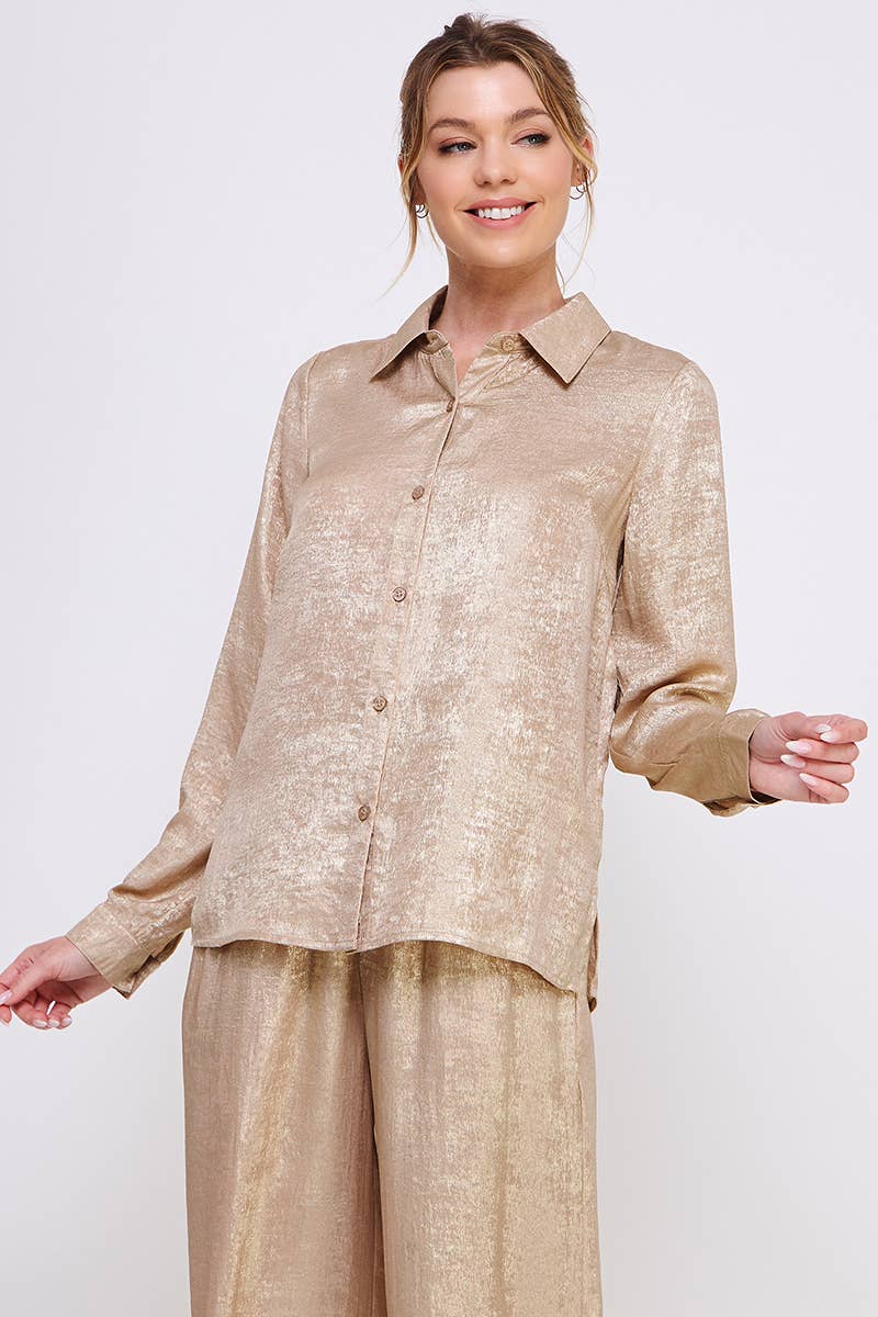 Brushed Satin Button Front Shirt