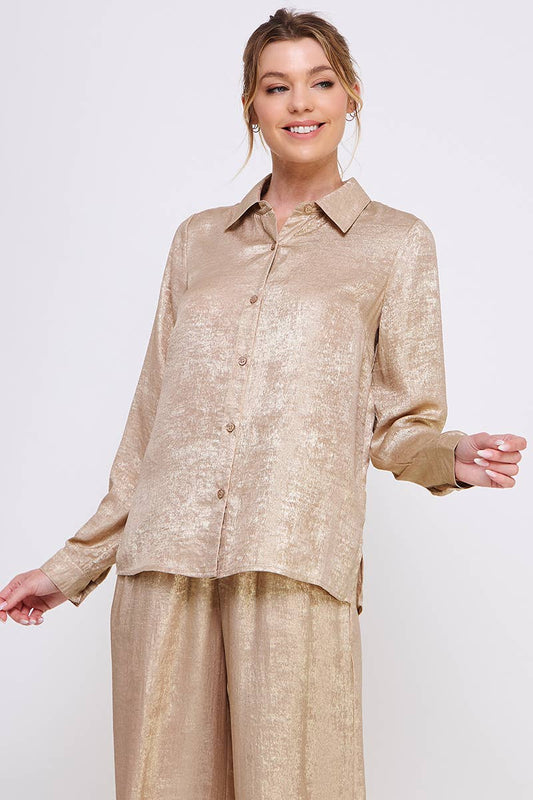 Brushed Satin Button Front Shirt
