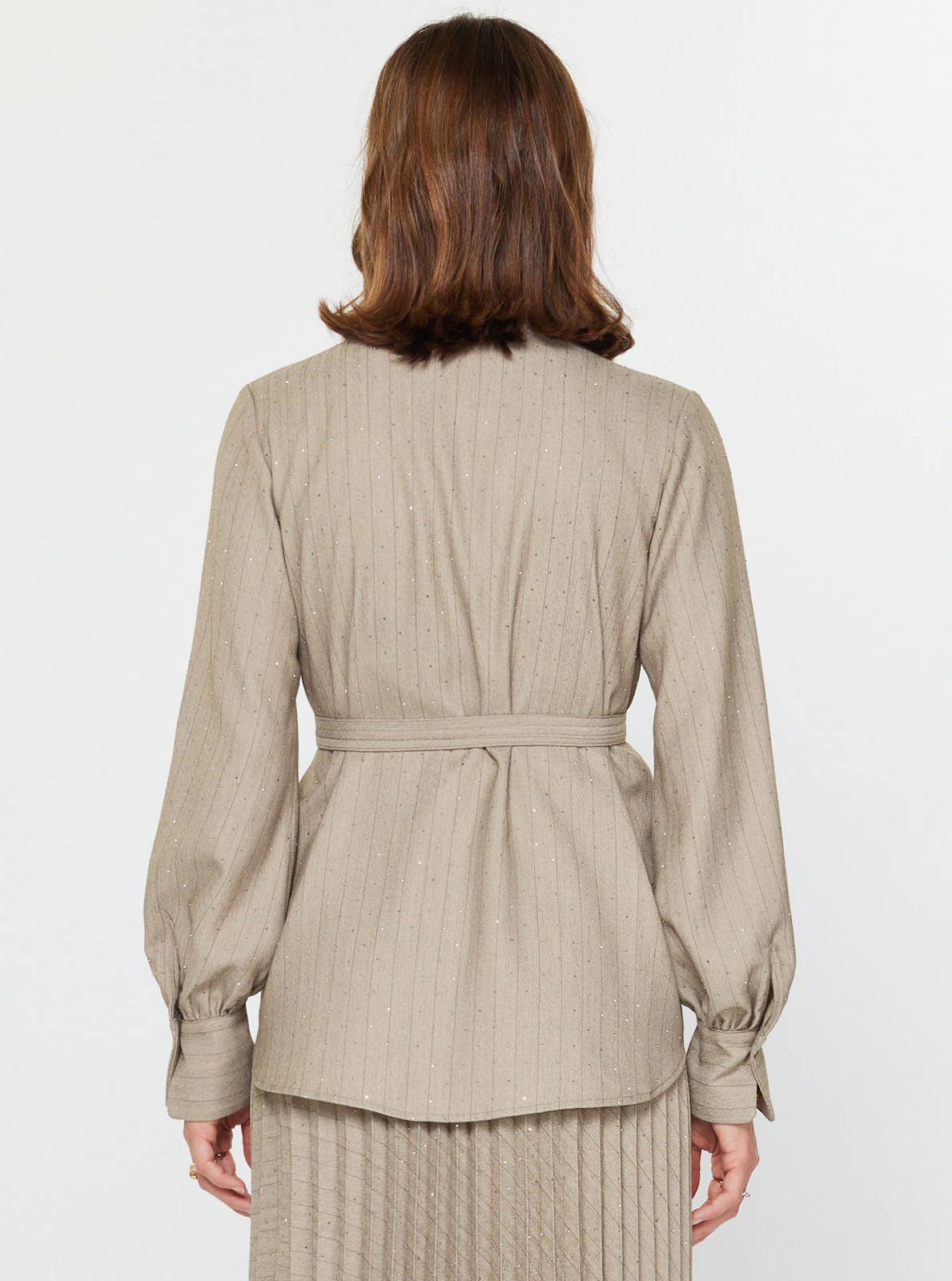 Pinstriped W/Rhinestones Belted Top