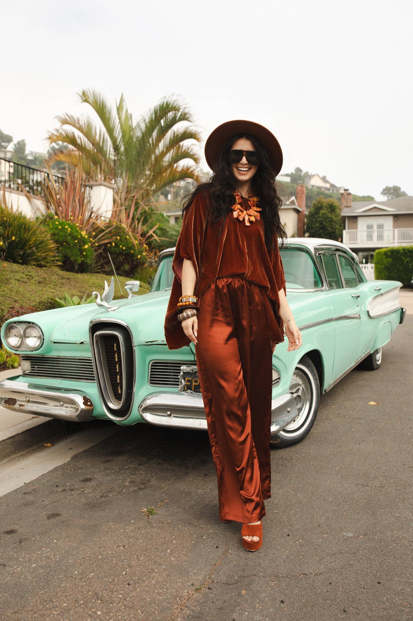 Burnt Orange Silk Velvet Scarf Top