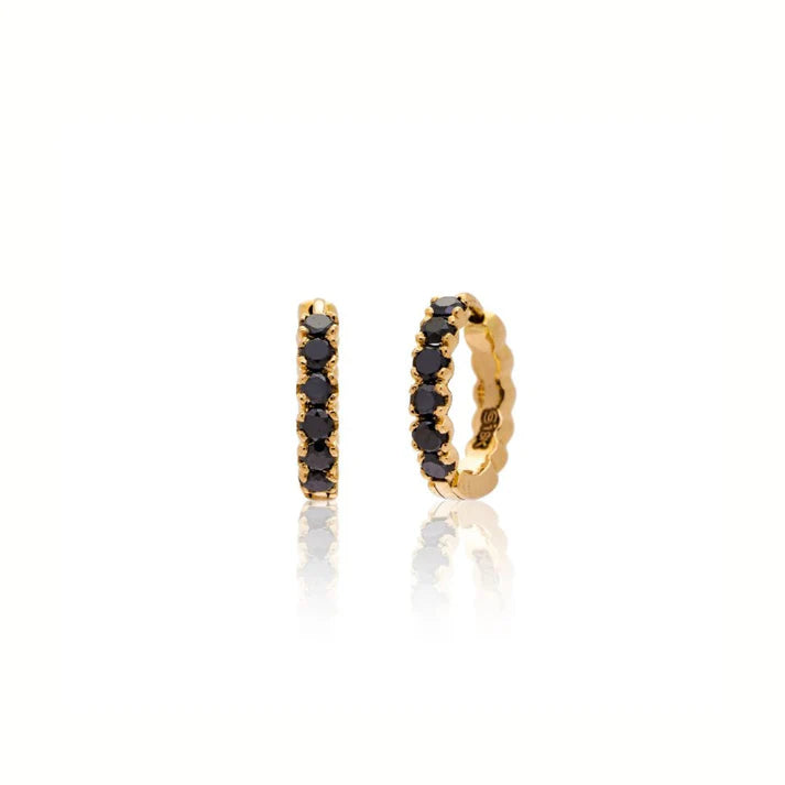 18K YG Black Diamond Earrings Huggies D.39