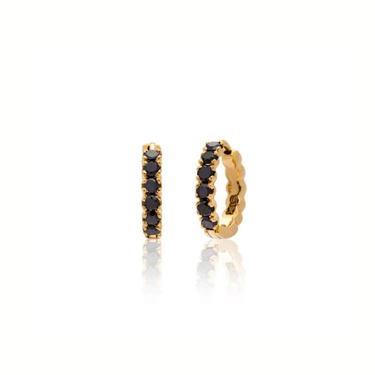 18K YG Black Diamond Earrings Huggies D.39
